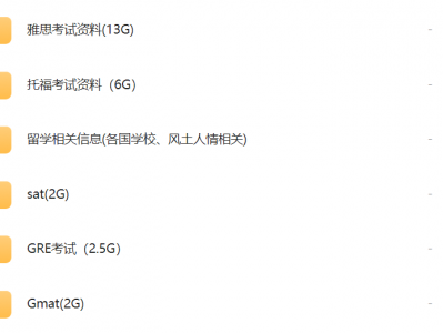 最全雅思、托福、Gre、Gmat、Sat以及留学国家信息资源分享(30G资料打包送)免费下载地址